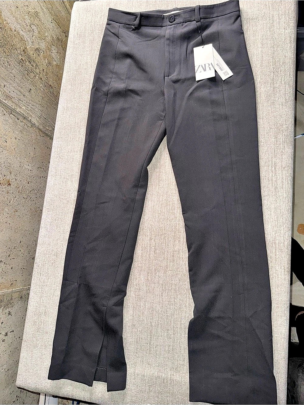 NWT ZARA Charcoal Front Seam Slit Hem Trousers Pants Size L45